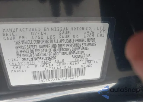 2015 Nissan Versa 1.6 S+ z USA, uszkodzony, nr VIN 3N1CN7AP6FL836297